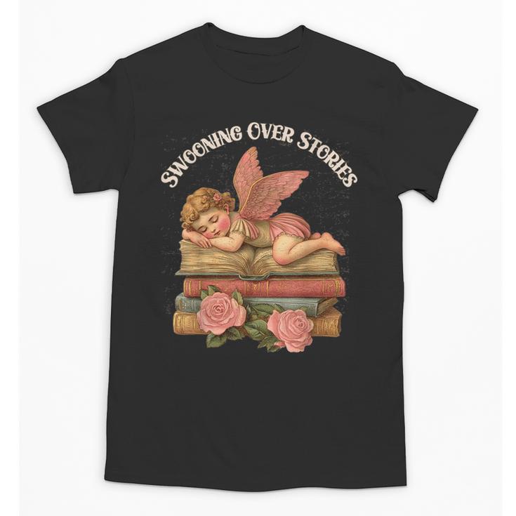 Valentine's Swooning Over Stories Cupid And Book Lover Tee Unisex T-Shirt