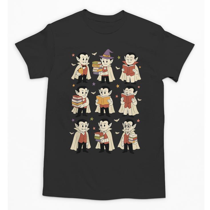 Vampire Reading Books Halloween Cute Teens Kids Unisex T-Shirt