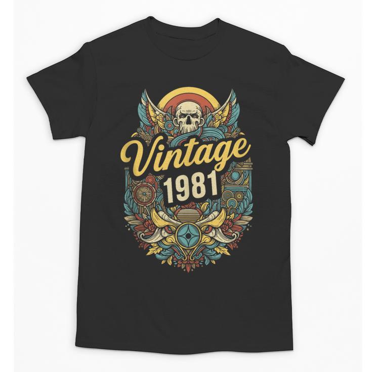 Vintage 1981 Retro Badge Nostalgia Eighties Compass Skull Unisex T-Shirt
