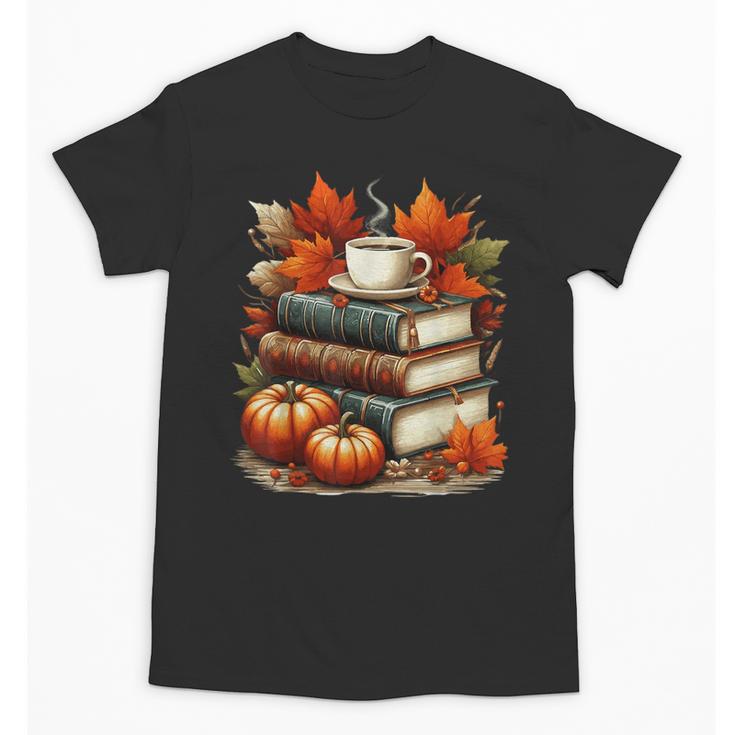 Vintage Autumn Books Coffee Pumpkin Fall Reading Unisex T-Shirt