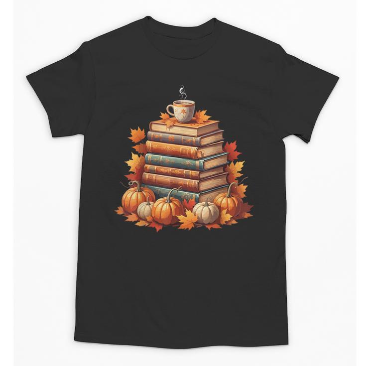 Vintage Autumn Books Pumpkin Coffee Book Lover Reading Unisex T-Shirt