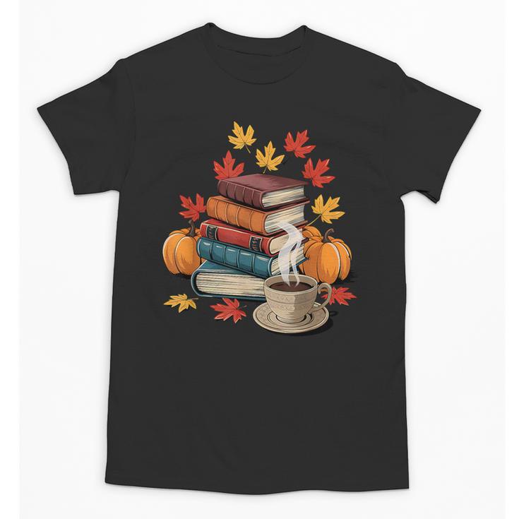 Vintage Books Tea Lovers Fall Autumn Leaves And Pumpkins Unisex T-Shirt