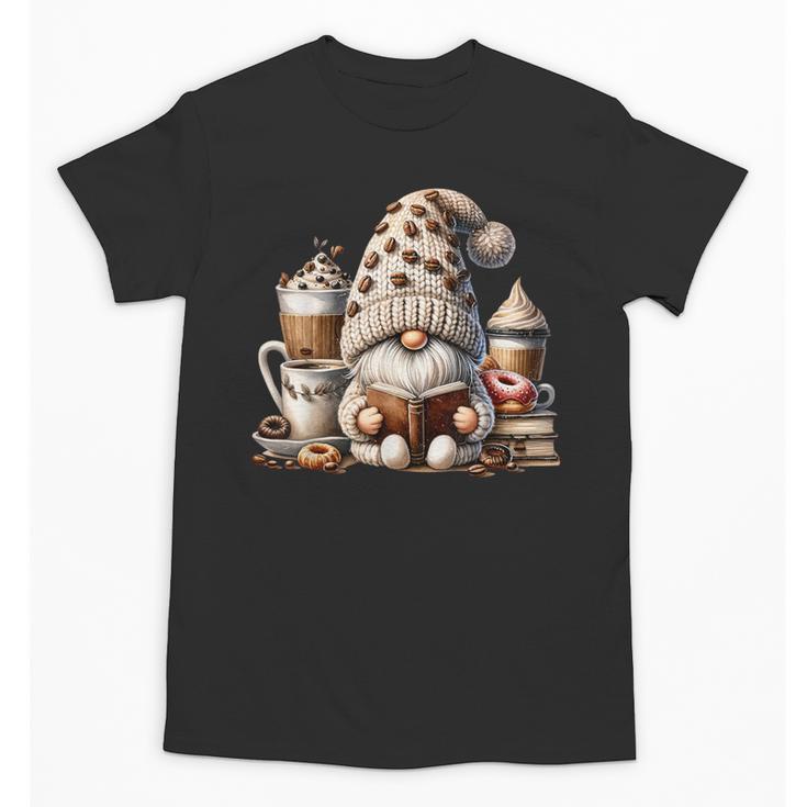Vintage Cute Gnome Reading Book Coffee Latte Men Women Kids Unisex T-Shirt