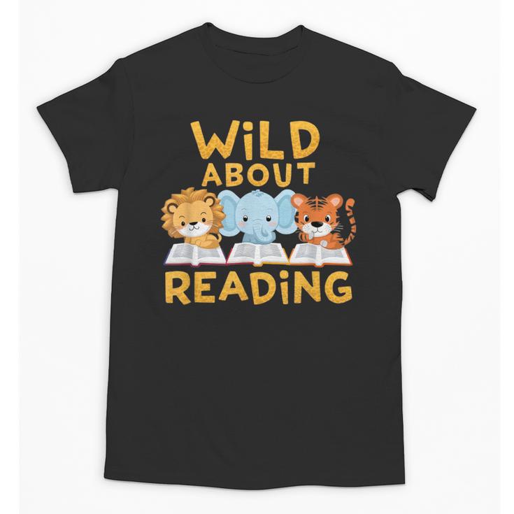Wild About Reading Cute Animal Book Lover Kids Unisex T-Shirt