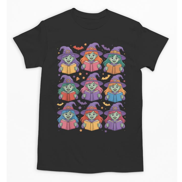 Witches Reading Books Halloween Cute Teens Kids Unisex T-Shirt