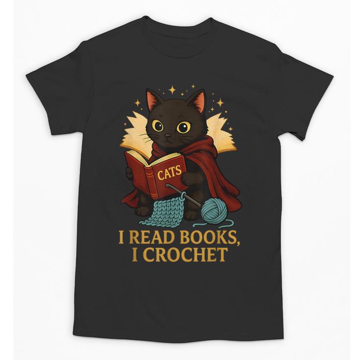 Wizard Cat Reading a Book While Crocheting Unisex T-Shirt