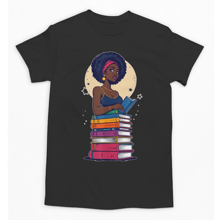Woman And Books Stack Afro Girl Reading Lover Unisex T-Shirt