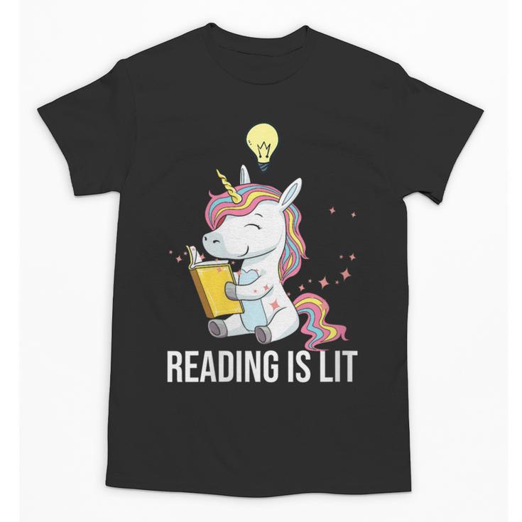 Women's Reading Is Lit Unicorn Library English Teacher Book Lover Unisex T-Shirt