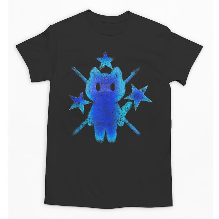 Yk2 Grunge Earthy Blue Cat With Stars Tomboy 90s Nostalgia Unisex T-Shirt