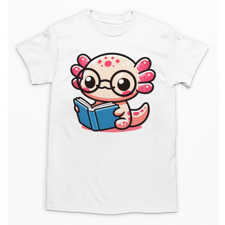 Adorable Book Lover Axolotl With Reading Glasses Cute Unisex T-Shirt