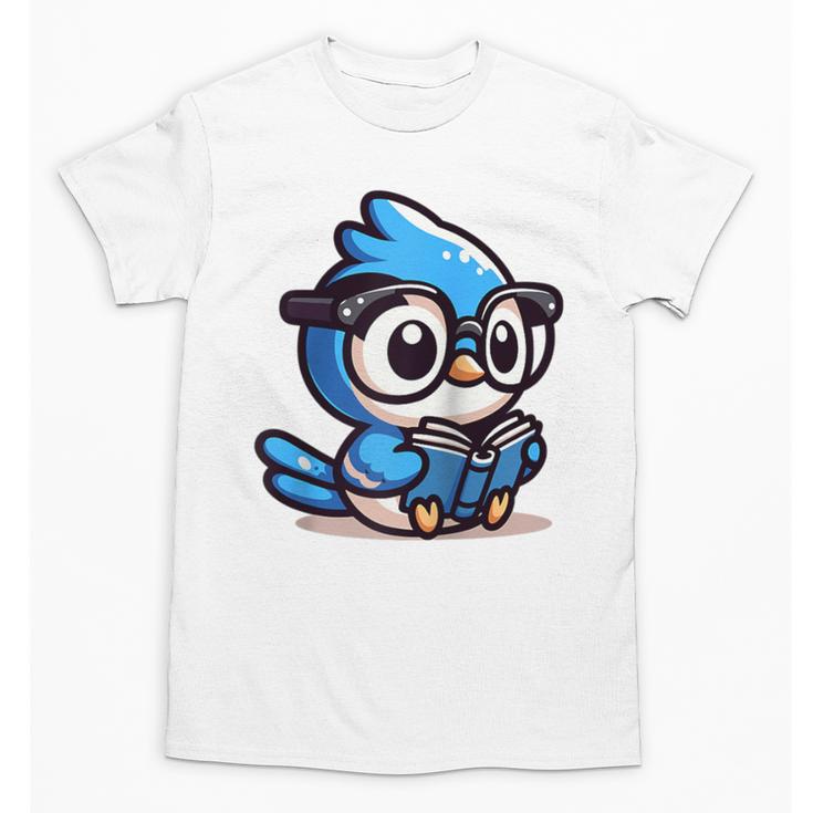 Adorable Book Lover Blue Jay With Reading Glasses Cute Raglan Baseball Tee Unisex T-Shirt