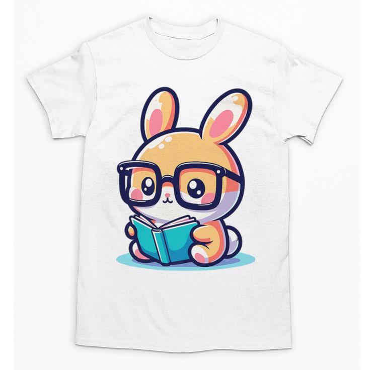 Adorable Book Lover Rabbit With Reading Glasses Cute Premium Unisex T-Shirt