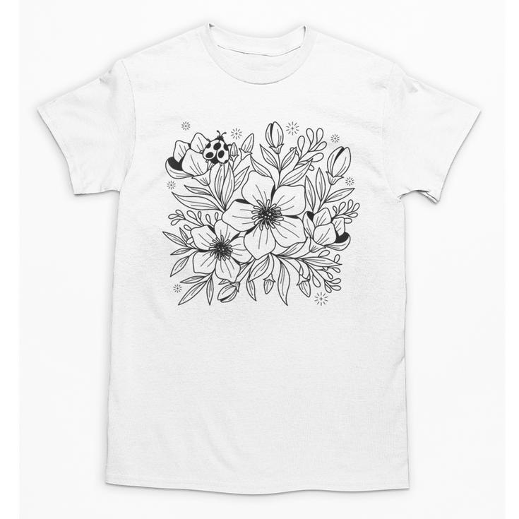 Adult Coloring Book Style Flowers And Ladybug Self Coloring Unisex T-Shirt