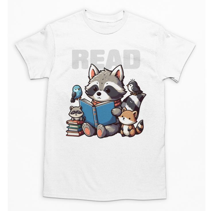 Animals Raccoon Reading Book Librarian Across America Kids Unisex T-Shirt