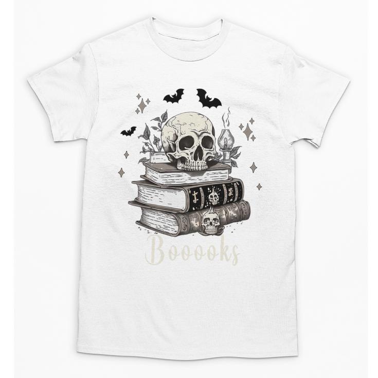 Boo Skeleton Skull Books Halloween Women School Teacher Kid Premium Unisex T-Shirt