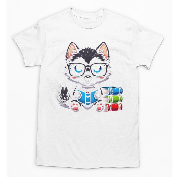 Book Lover Reading Husky Dog Unisex T-Shirt