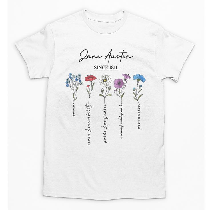 Bookish Feminist Jane Austen Fan Jane Austen Flower Books Unisex T-Shirt