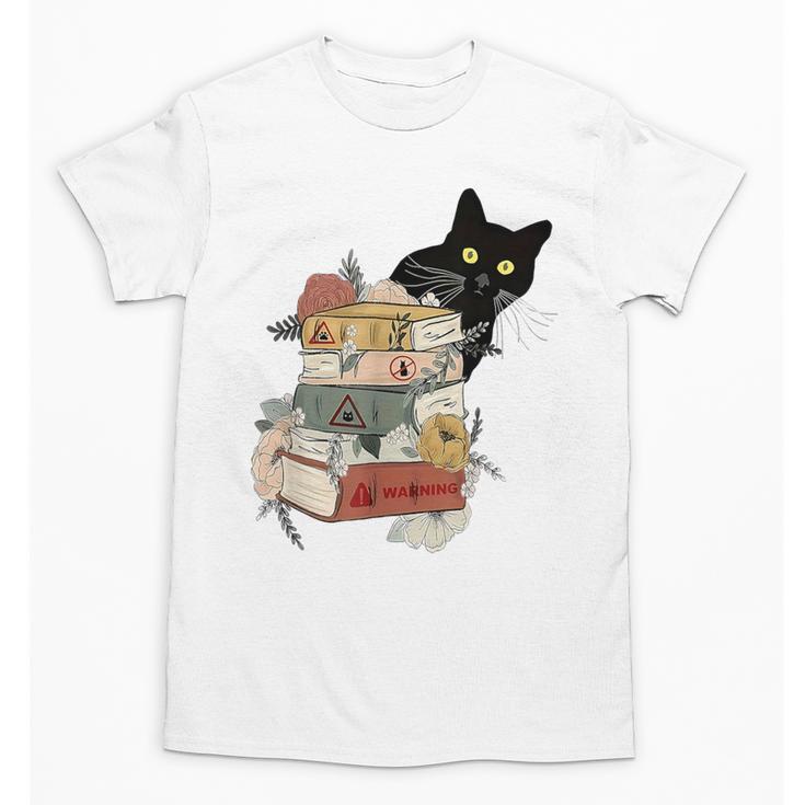 Cat And Books Flowers Reading Club Cat Lover Bookworm Unisex T-Shirt