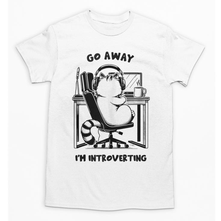 Cat With Coffee On Computer Go Away I'm Introverting Unisex T-Shirt