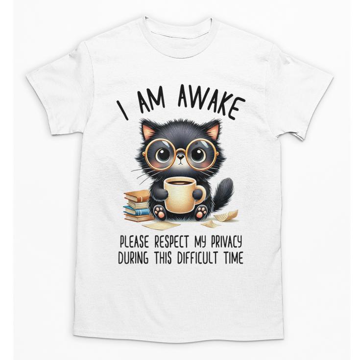 Cat Glasses Coffe Books I Am Awake Please Respect My Privacy Unisex T-Shirt