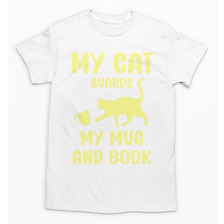 My Cat Guards My Mug And Book Humor Cats Premium Tri-Blend Unisex T-Shirt