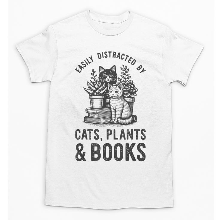 Cats Plants And Books Shirt Plant Lover Gardening Unisex T-Shirt