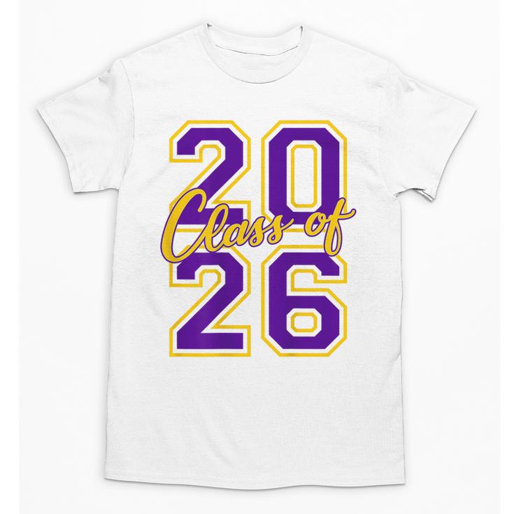 Class Of 2026 Graduation Varsity Purple Yellow On The Back Unisex T-Shirt
