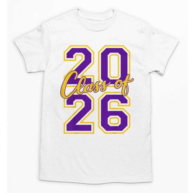 Class Of 2026 Graduation Varsity Purple And Yellow Letters Unisex T-Shirt