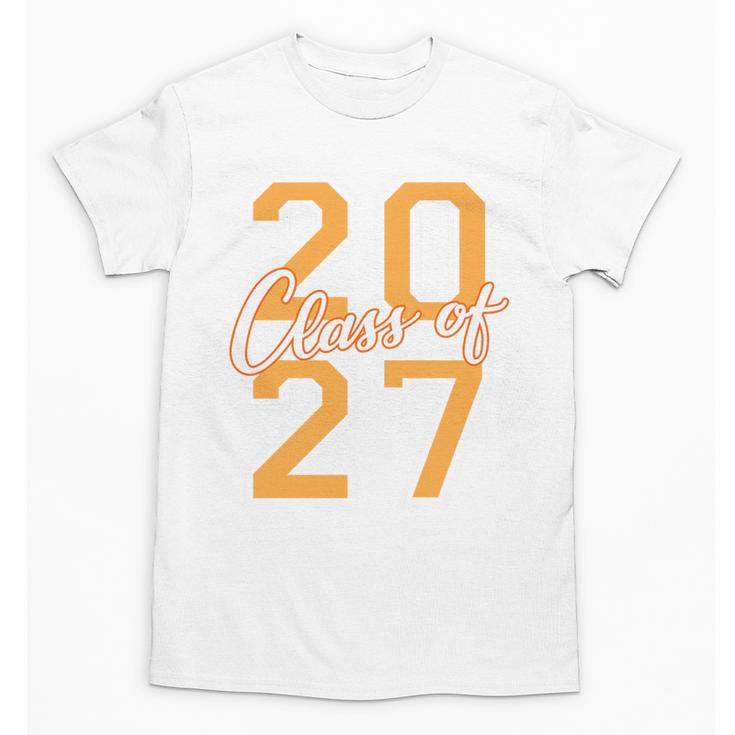 Class Of 2027 Graduation Varsity Orange On The Back Premium Tri-Blend Unisex T-Shirt