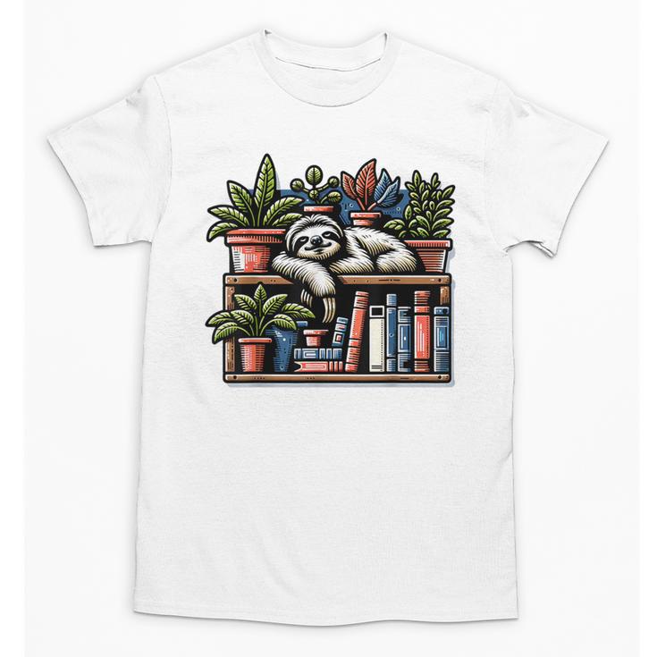 Cosy Sloth In Bookshelf With Plants Unisex T-Shirt