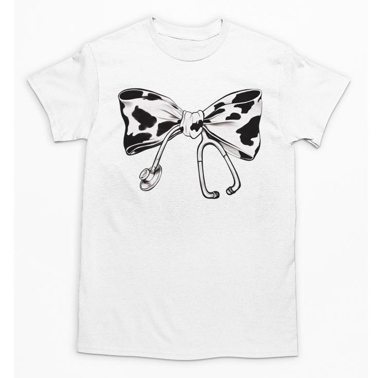 Cow Print Bow And Stethoscope Nurse RN Graduation Coquette Unisex T-Shirt