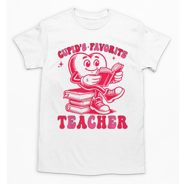 Cupid's Favorite Teacher Valentines Day Heart Book Lover Unisex T-Shirt