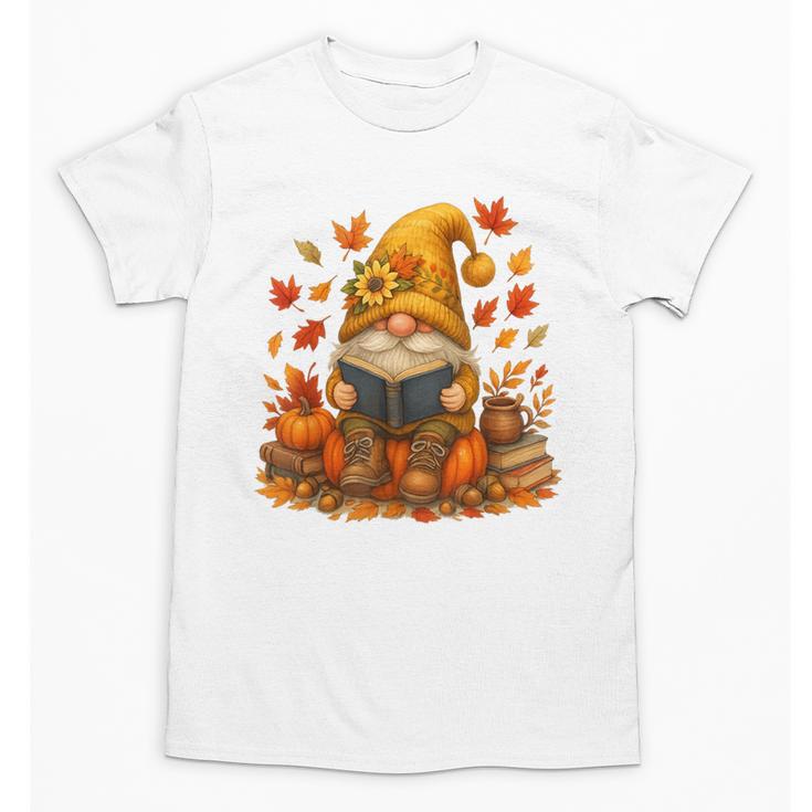 Cute Autumn Gnome Reading Pumpkin Book Lover Unisex T-Shirt