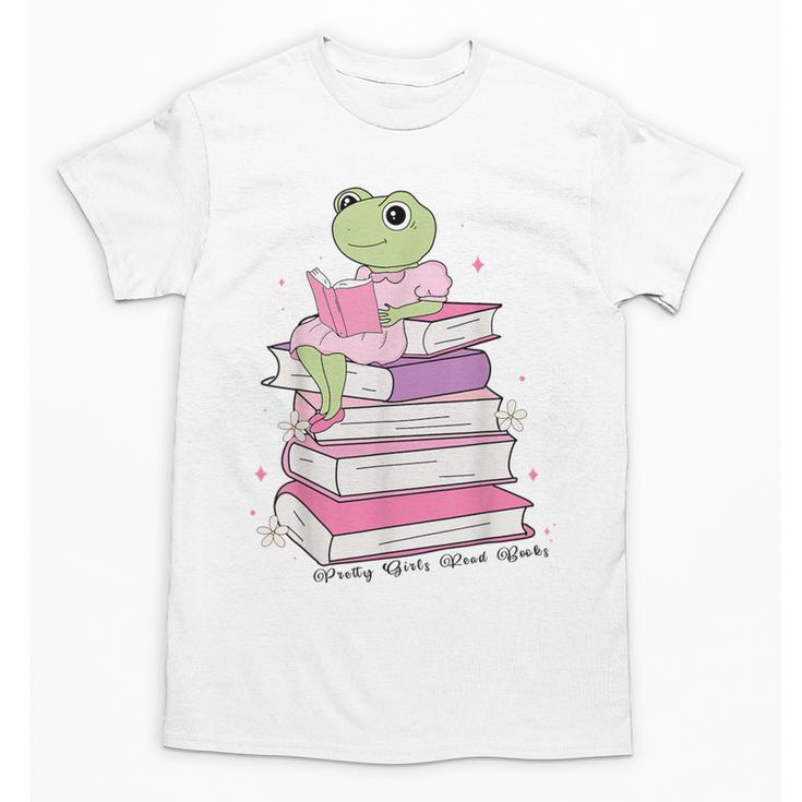 Cute Book Lover Frog Pretty Girls Read Books Kawaii Reading Unisex T-Shirt