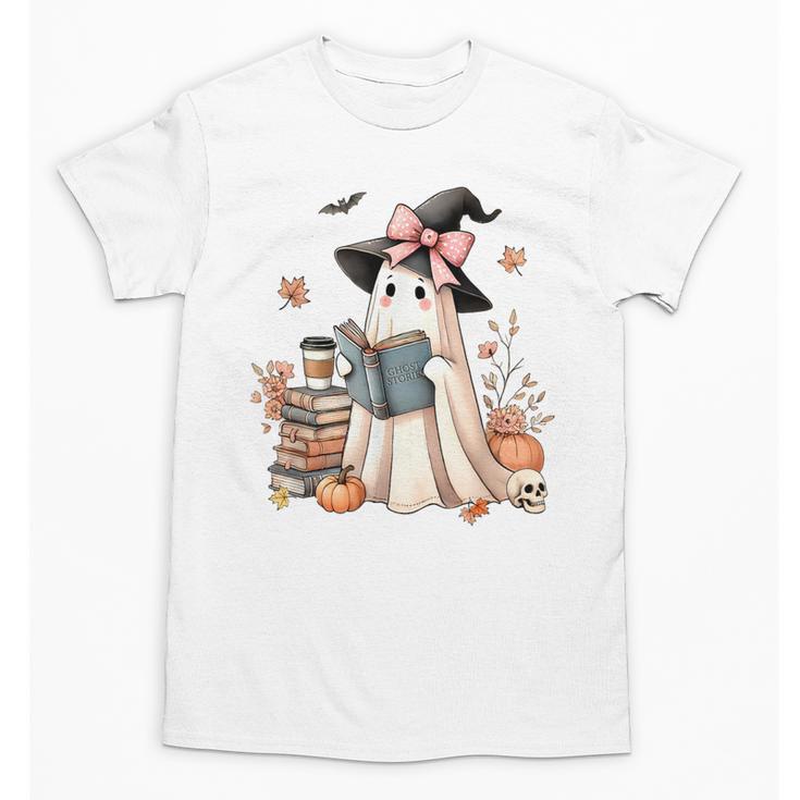 Cute Ghost Reading Book Librarian Book Lover Unisex T-Shirt