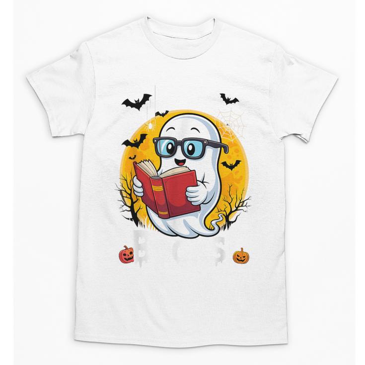 Cute Ghost Reading Book Retro Halloween Librarian Unisex T-Shirt
