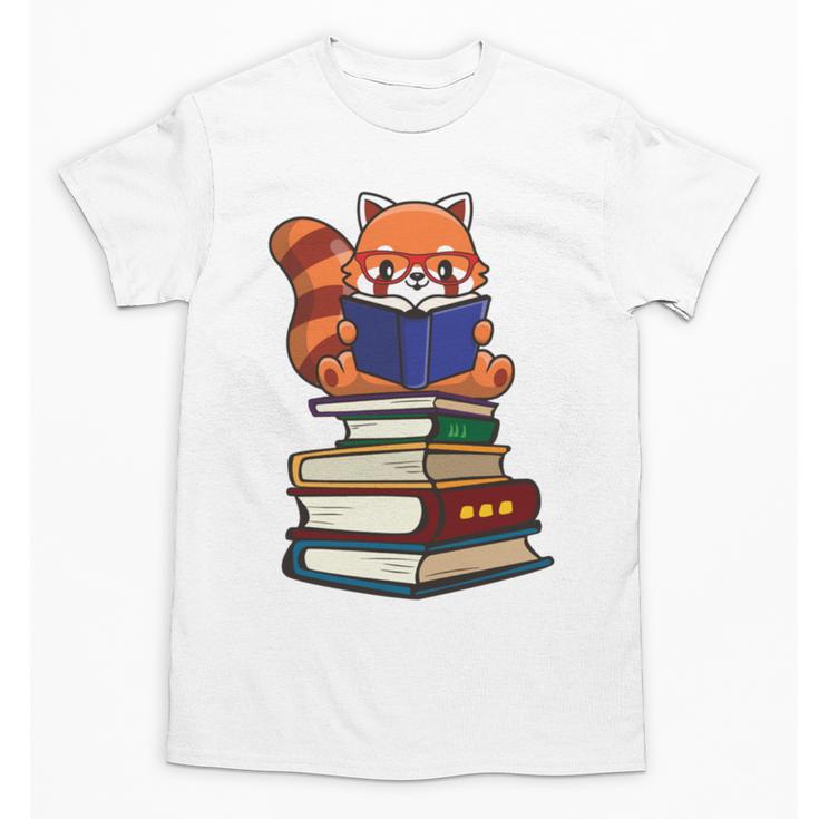 Cute Kawaii Kids Reading Books Glasses Red Panda Lover Unisex T-Shirt