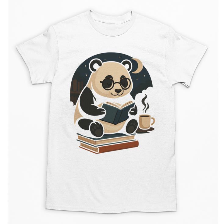 Cute Panda Reading Book Under Moon Bookworm Coffee Lover Unisex T-Shirt