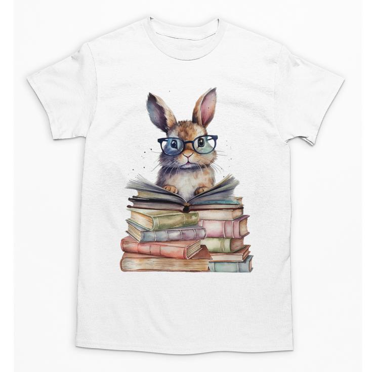 Cute Reading Bunny With Glasses Books Bookworm Reader Book Premium Tri-Blend Unisex T-Shirt