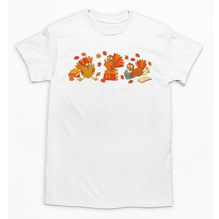 Cute Turkey Reading Book Librarian Bookworm Thanksgiving Men Unisex T-Shirt