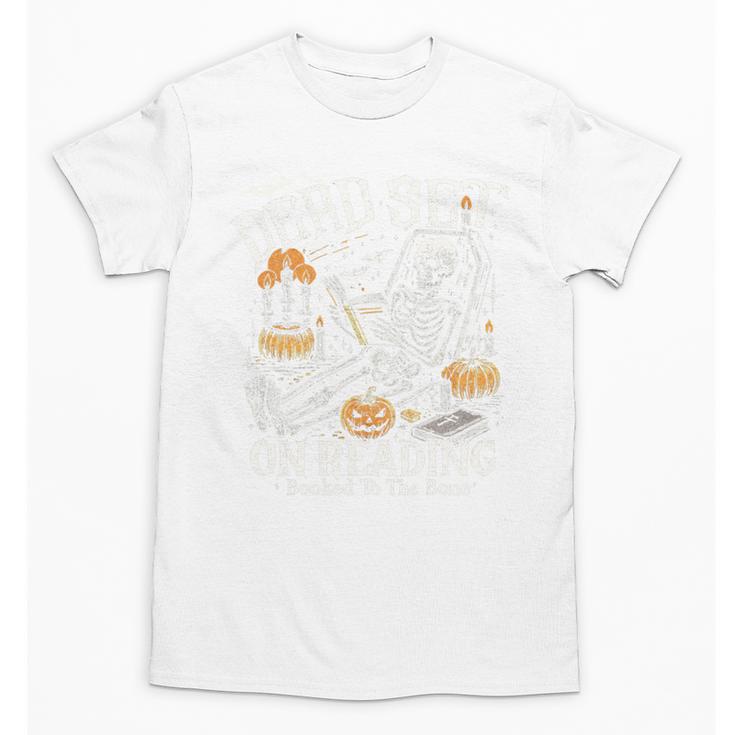 Dead Set On Reading Skeleton Halloween Book Lover Unisex T-Shirt