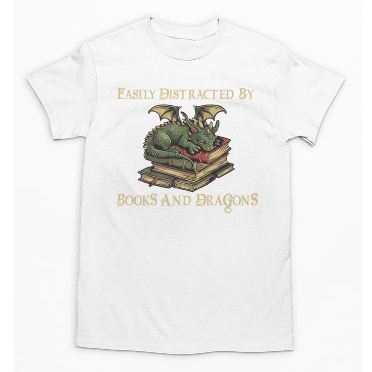Easily Distracted By Books And Dragons Graphic Premium Unisex T-Shirt