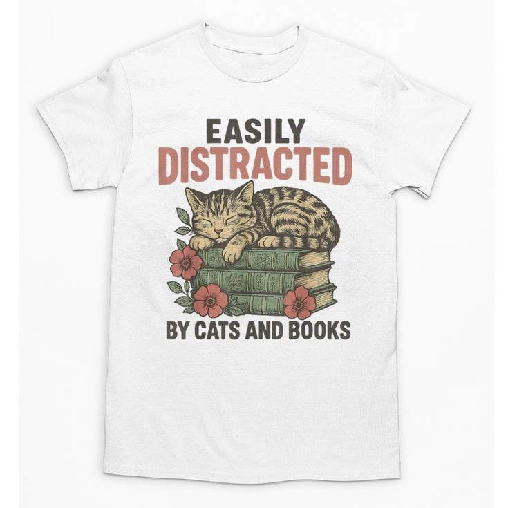 Easily Distracted By Cats And Books Vintage Unisex T-Shirt