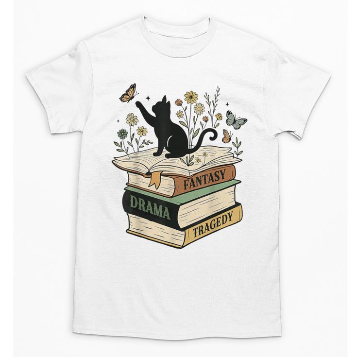 Fantasy Drama Tragedy Cat Book Lover Reading Humor Unisex T-Shirt