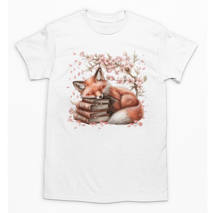 Fox And Book Lover Graphic For Women And Spring Pink Flower Unisex T-Shirt