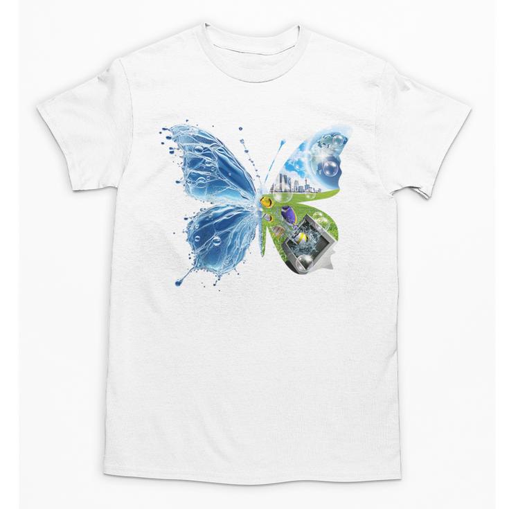 Frutiger Aero Aesthetic Butterfly Computer Fishes Scenery Raglan Baseball Tee Unisex T-Shirt