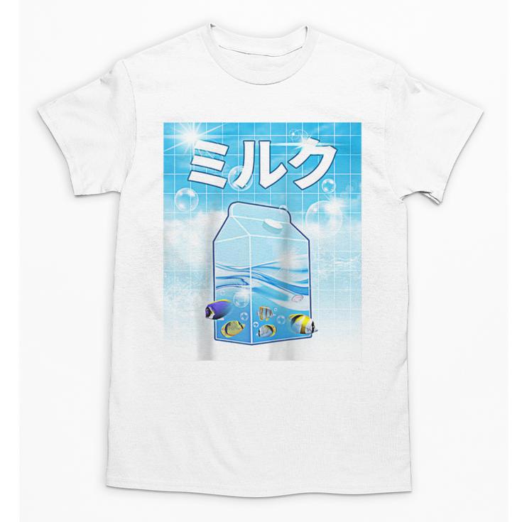 Frutiger Aero Aesthetic Tech Kawaii Milk Underwater Fishes Raglan Baseball Tee Unisex T-Shirt