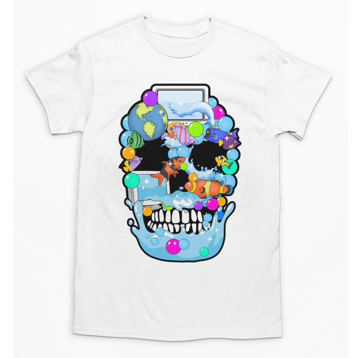 Frutiger Aero Aesthetic Tech Skull Computer Fishes Unisex T-Shirt