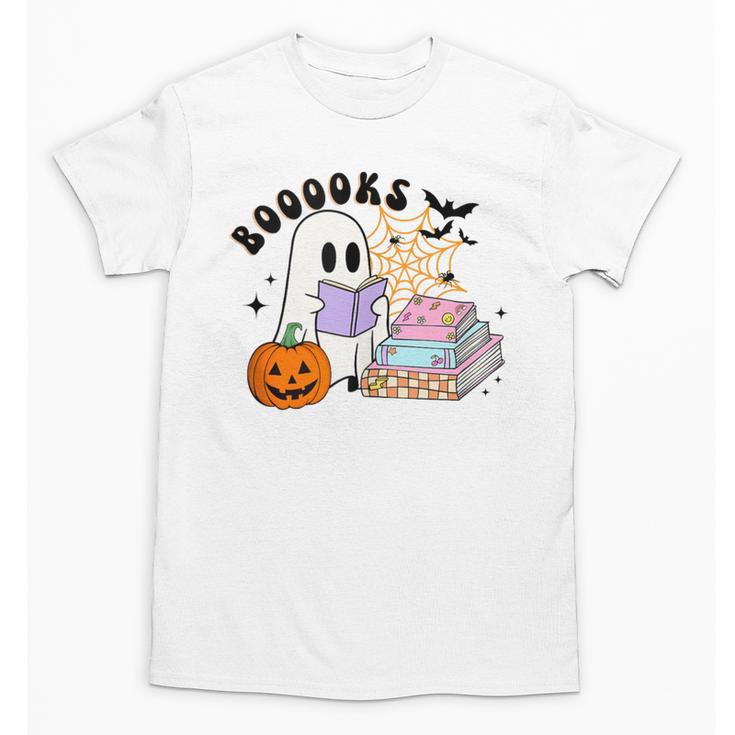 Ghost Reading Halloween Women Teacher Book Lover Unisex T-Shirt