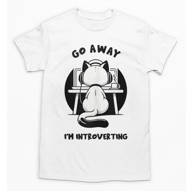 Go Away I'm Introverting Cat With Coffee Unisex T-Shirt
